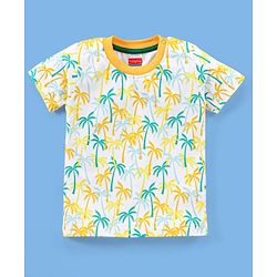 Babyhug 100% Cotton Knit Half Sleeves T-Shirt & Shorts Palm Tree Print - White & Mustard Yellow