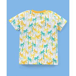Babyhug 100% Cotton Knit Half Sleeves T-Shirt & Shorts Palm Tree Print - White & Mustard Yellow
