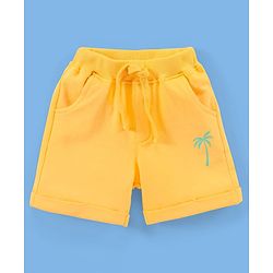 Babyhug 100% Cotton Knit Half Sleeves T-Shirt & Shorts Palm Tree Print - White & Mustard Yellow
