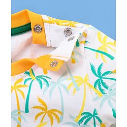 Babyhug 100% Cotton Knit Half Sleeves T-Shirt & Shorts Palm Tree Print - White & Mustard Yellow