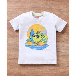 Babyhug Cotton Half Sleeves T-Shirt & Shorts Set Stripes & Apple Print- Ecru Melange Green