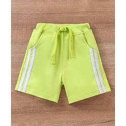 Babyhug Cotton Half Sleeves T-Shirt & Shorts Set Stripes & Apple Print- Ecru Melange Green
