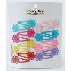 Babyhug Free Size Hair Clips Flower Design Pack of 16- Multicolor