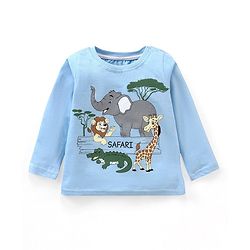 Babyhug Cotton Full Sleeves Animals Print T-Shirt - Blue