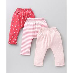 Babyhug Full Length Cotton Diaper Leggings Multi-Print Pack of 3 - Multicolour