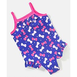Babyhug Sleeveless V Cut Swimsuit Butterfly Print- Blue & Pink