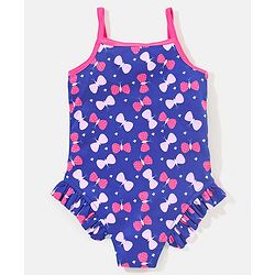 Babyhug Sleeveless V Cut Swimsuit Butterfly Print- Blue & Pink