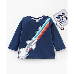 Babyhug Cotton Full Sleeves Looper Fabric Tee with Space Shuttle Print- Navy Blue