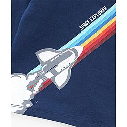 Babyhug Cotton Full Sleeves Looper Fabric Tee with Space Shuttle Print- Navy Blue