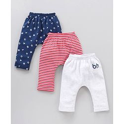 Babyhug Cotton Knit Full Length Striped Pack of 3 - Blue Red