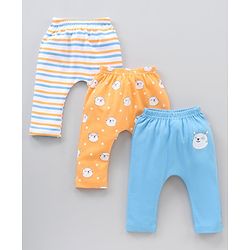 Babyhug Cotton Knit Full Length Striped Pack Of 3 - Blue Orange
