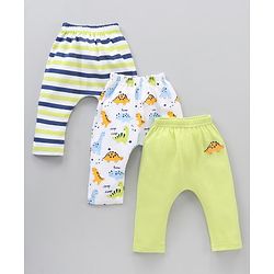 Babyhug Cotton Knit Full Length Striped Pack Of 3 - Green