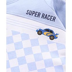 Babyhug Cotton Full Sleeves Looper Fabric Checks & Car Print T-Shirt - Blue