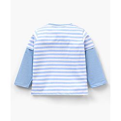 Babyhug Cotton Knit Full Sleeves Striped Winter Wear T-Shirt - White Blue