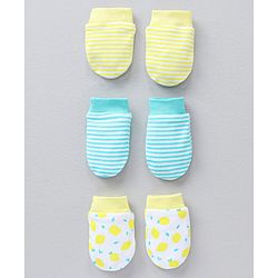 Babyhug 100% Cotton Mittens Striped & Lemon Print Pack Of 3 - Multicolor