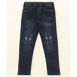 Babyhug Cotton Lycra Full Length Jeggings Bunny Print - Blue