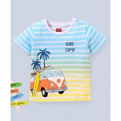 Babyhug Cotton Knit Half Sleeves T-Shirt Van Print - Blue Yellow