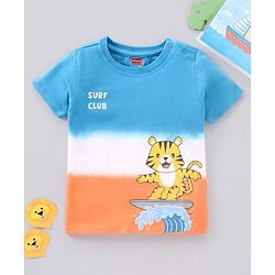 Babyhug Cotton Tie & Dye Half Sleeves T-Shirt Tiger Print- Blue And Orange
