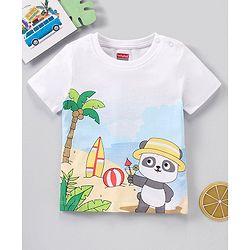 Babyhug Cotton Half Sleeves T-Shirt Panda Print - White and Blue