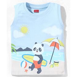 Babyhug Cotton Jersey Sleeveless T-Shirt Panda Print - Blue