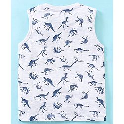 Babyhug Cotton Knit Sleeveless T-Shirt & Denim Shorts Dino Print - Ecru Melange & Blue