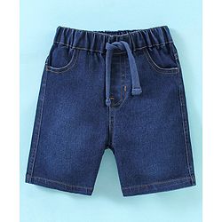 Babyhug Cotton Knit Sleeveless T-Shirt & Denim Shorts Dino Print - Ecru Melange & Blue