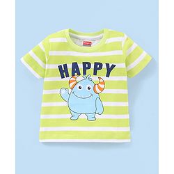 Babyhug 100% Cotton Woven Half Sleeves T-Shirt & Denim Shorts Set Stripes & Monster Print - Green & Blue