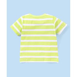 Babyhug 100% Cotton Woven Half Sleeves T-Shirt & Denim Shorts Set Stripes & Monster Print - Green & Blue