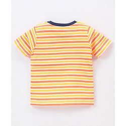 Babyhug Cotton Knit Half Sleeves Striped T-Shirt & Denim Shorts Set Skating Koala Print - Orange Yellow & Blue