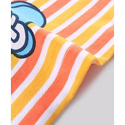 Babyhug Cotton Knit Half Sleeves Striped T-Shirt & Denim Shorts Set Skating Koala Print - Orange Yellow & Blue
