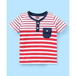 Babyhug Cotton Half Sleeves T-Shirt and Knee Length Shorts Striped - Red & Blue