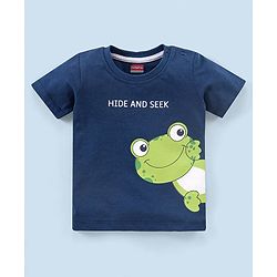 Babyhug Cotton Half Sleeves T-Shirt & Shorts Frog Print - Navy & White