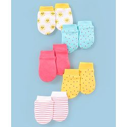 Babyhug 100% Cotton Mittens Star Print Pack Of 5 - Multicolour