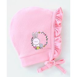 Babyhug 100% Cotton Caps Pack of 2 Floral & Bunny Print Multicolor - Diameter 12 cm