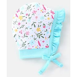 Babyhug 100% Cotton Caps Pack of 2 Floral & Bunny Print Multicolor - Diameter 12 cm