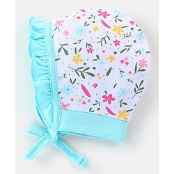 Babyhug 100% Cotton Caps Pack of 2 Floral & Bunny Print Multicolor - Diameter 12 cm