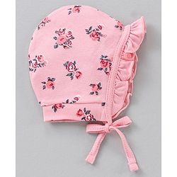 Babyhug 100% Cotton Cap Multi Print Pack of 2 Pink Red - Diameter 12 cm