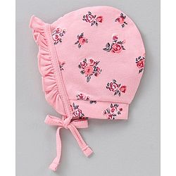 Babyhug 100% Cotton Cap Multi Print Pack of 2 Pink Red - Diameter 12 cm