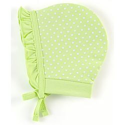 Babyhug 100% Cotton Caps Floral & Dot Print Pack of 2 Pink Green - Diameter 13 cm