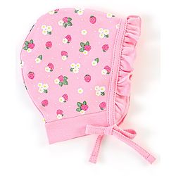 Babyhug 100% Cotton Caps Floral & Dot Print Pack of 2 Pink Green - Diameter 13 cm