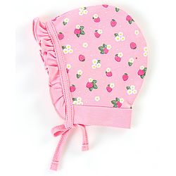 Babyhug 100% Cotton Caps Floral & Dot Print Pack of 2 Pink Green - Diameter 13 cm