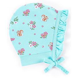 Babyhug 100% Cotton Caps Pack of 2 Floral & Squirrel Print Multicolor - Diameter 12 cm