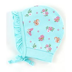 Babyhug 100% Cotton Caps Pack of 2 Floral & Squirrel Print Multicolor - Diameter 12 cm