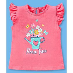 Babyhug Cotton Short Sleeves Tees with Graphics & Frill Detailing Pack of 3 - Blue & Pink