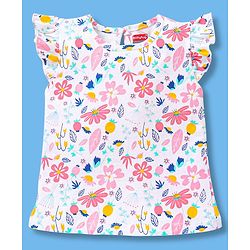 Babyhug Cotton Short Sleeves Tees with Graphics & Frill Detailing Pack of 3 - Blue & Pink