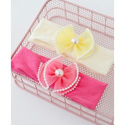 Babyhug Free Size Head Band with Bow Applique  Set of 2 - Yellow & Pink