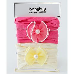 Babyhug Free Size Head Band with Bow Applique  Set of 2 - Yellow & Pink