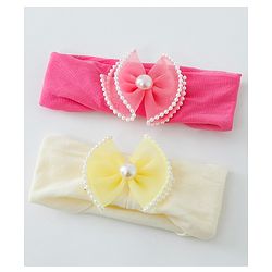 Babyhug Free Size Head Band with Bow Applique  Set of 2 - Yellow & Pink