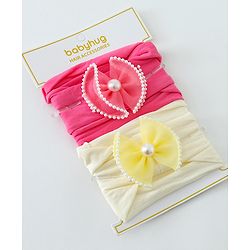 Babyhug Free Size Head Band with Bow Applique  Set of 2 - Yellow & Pink