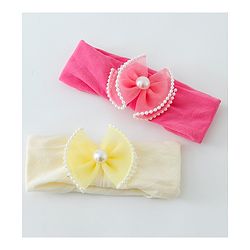 Babyhug Free Size Head Band with Bow Applique  Set of 2 - Yellow & Pink